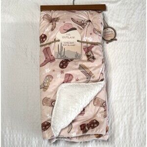 NWT Baby Blanket Soft Sherpa Reverse Pink Cowgirl Boots Baby Gift. Little Outlaw